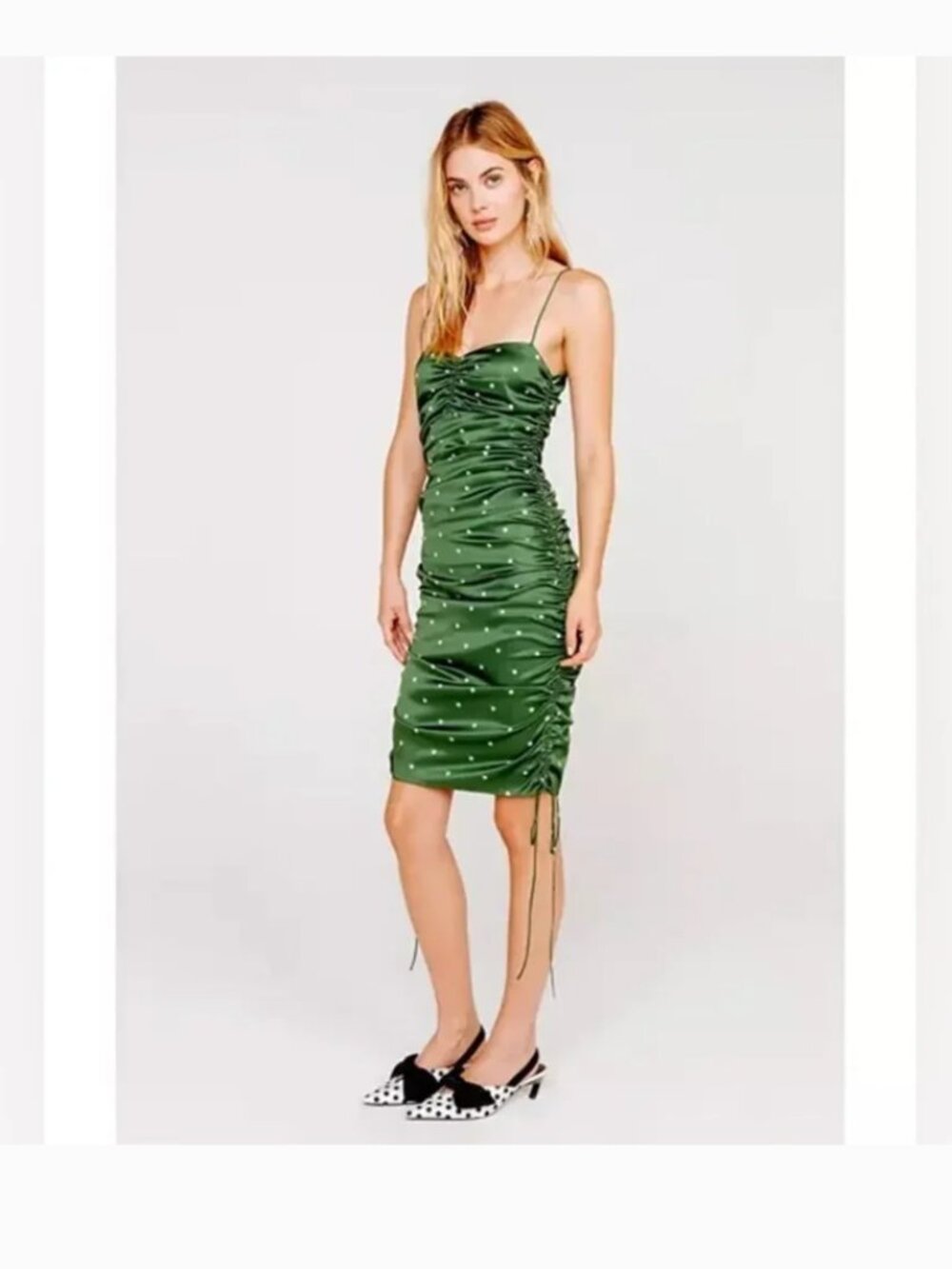 For Love & Lemons Paula Satin Polka Dot Sleeveless Mini Dress Green Medium